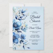 Acuarela Azul Flores Bridal Ducha Invitación