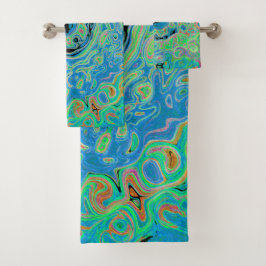 Acuarela Azul Groovy Abstracto Retro Bañón Líquido