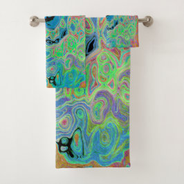 Acuarela Azul Groovy Abstracto Retro Bañón Líquido