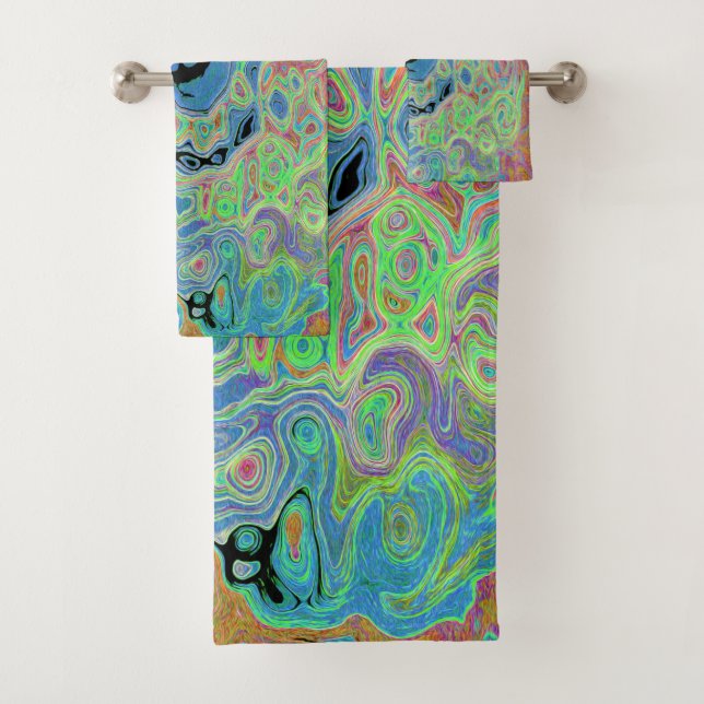 Acuarela Azul Groovy Abstracto Retro Bañón Líquido (In situ)