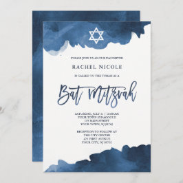 Acuarela azul moderna | Invitación a Bat Mitzvah