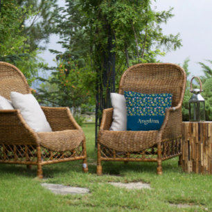 Acuarela azul oceánica patrón floral almohada de l