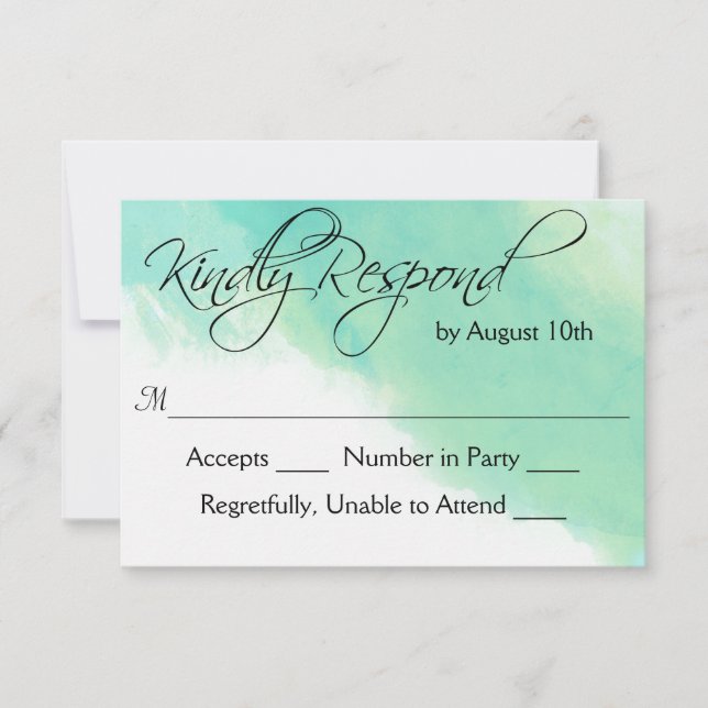 Acuarela azul oceánica y boda caligráfica RSVP (Anverso)