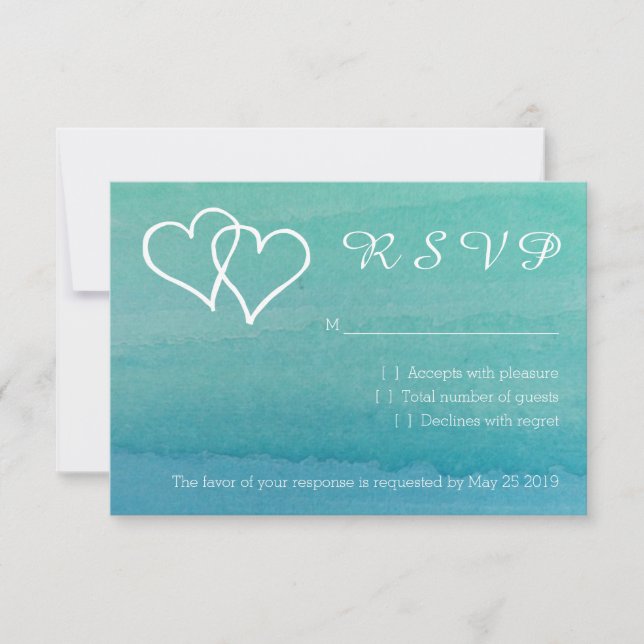 Acuarela azul turquesa RSVP tarjetas de boda de pl (Anverso)