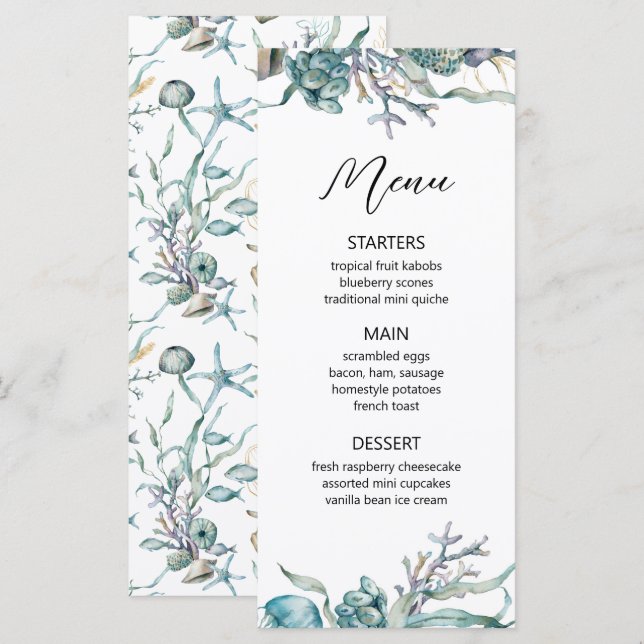 Acuarela bajo el mar Jellyfish Coral Reef Menu (Anverso / Reverso)