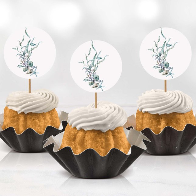 Acuarela bajo el mar Pegatinas de medusas (Stickers being used as cup cake toppers with toothpicks)