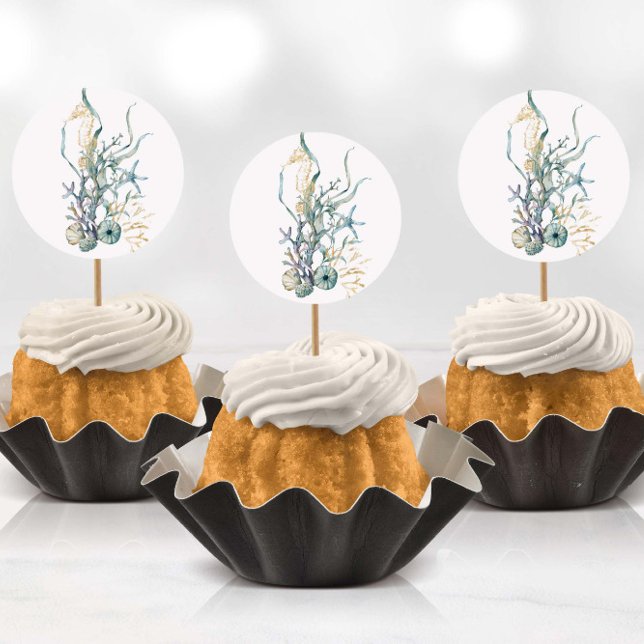 Acuarela bajo el mar Pegatinas de medusas (Stickers being used as cup cake toppers with toothpicks)
