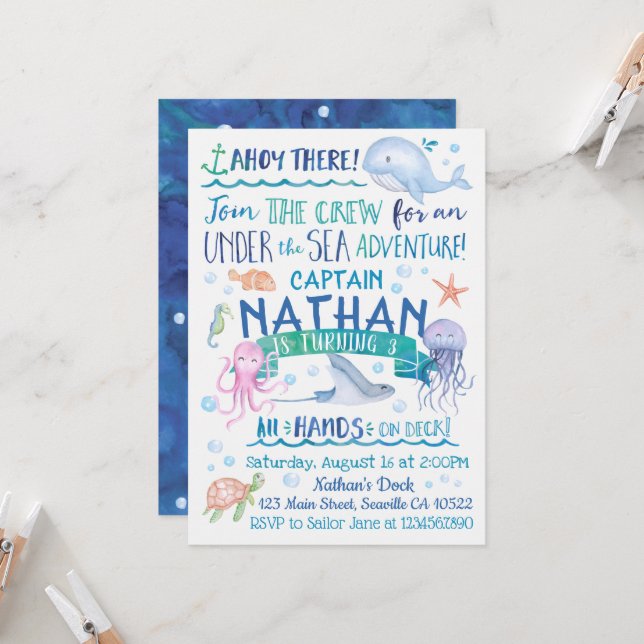 Acuarela bajo la invitación de cumpleaños del mar (Anverso/Reverso In Situ)