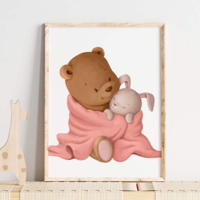 Acuarela Beary Bunny Abrazo | Oso Impresión Pared  (Subido por el creador)