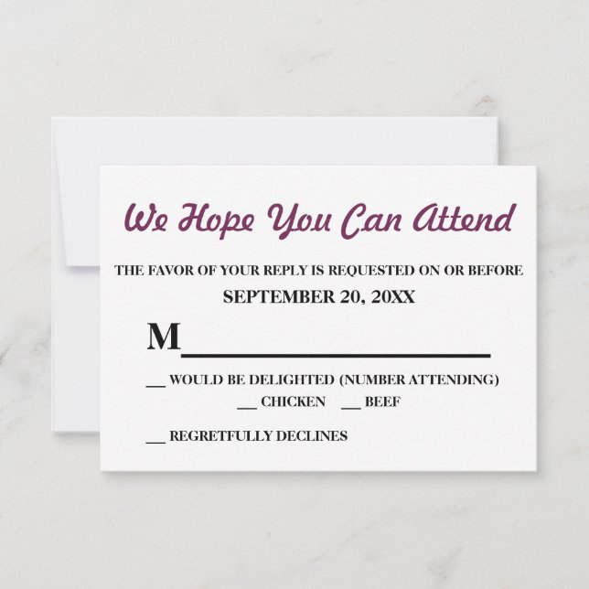 Acuarela Boda jazmín púrpura RSVP (Anverso)