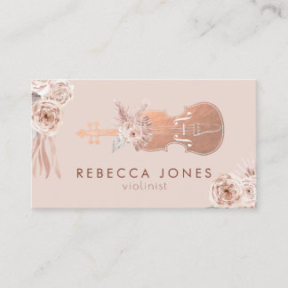 acuarela boho floral violin tarjeta de visita