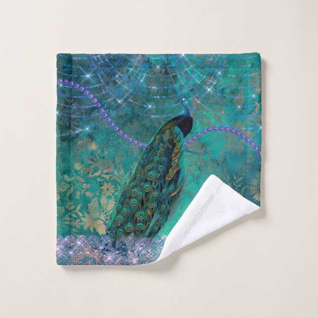 Acuarela Boho Green Purple Peacock (Toallita)
