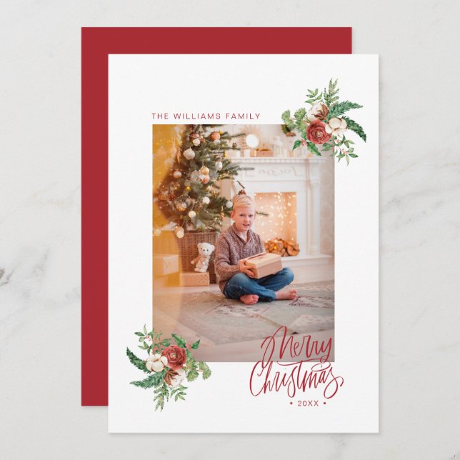 Acuarela Botánica Feliz Navidad Festividad (Anverso / Reverso)