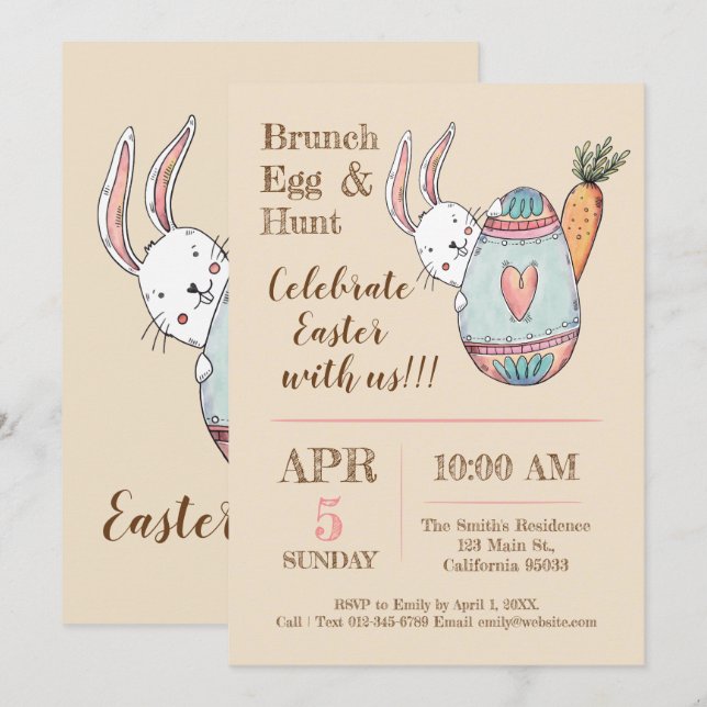 Acuarela: Brunch de Pascua y Invitación a la caza  (Anverso / Reverso)