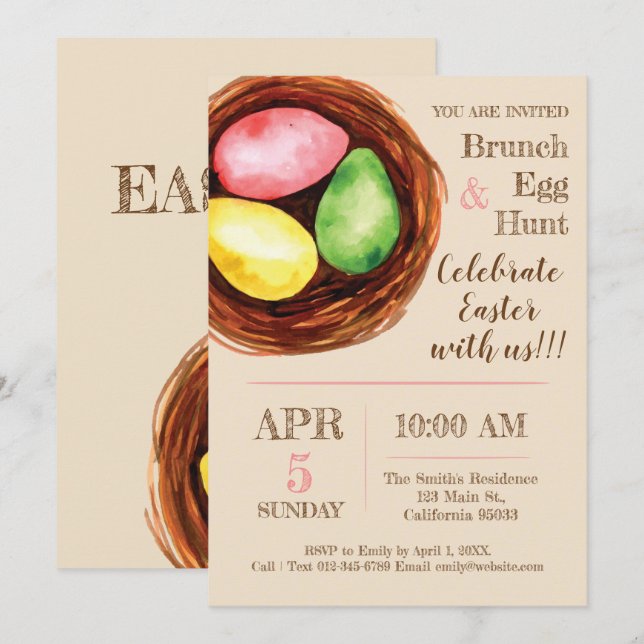 Acuarela: Brunch de Pascua y Invitación a la caza  (Anverso / Reverso)