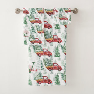 Acuarela Buffalo Plaid Camión de Navidad Vintage