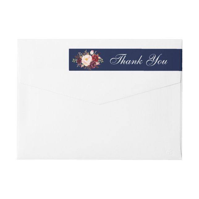 Acuarela Burgundy Blue Floral Boda Gracias (Reverso)