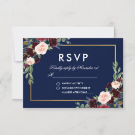 Acuarela Burgundy Blue Floral Gold RSVP
