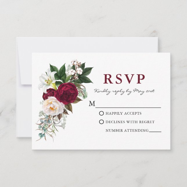 Acuarela Burgundy Floral Verde RSVP (Anverso)