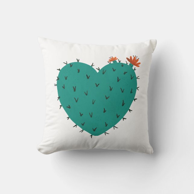 Acuarela Cactus Almohada Corazón (Anverso)