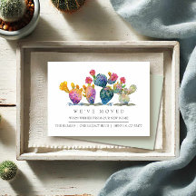 Acuarela Cactus Anuncio de Mudanza a Nuevo Hogar