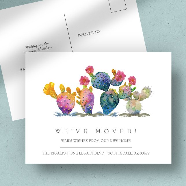 Acuarela Cactus Nueva Invitación de movimiento res (Moving announcement postcards watercolor cactus)