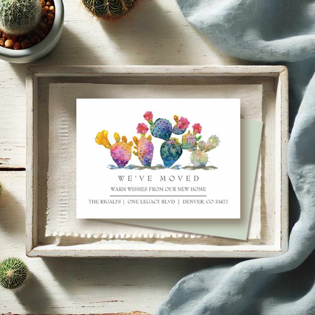 Acuarela Cactus Nueva Invitación de movimiento res (Moving announcement cards watercolor cactus by Victoria Grigaliunas)