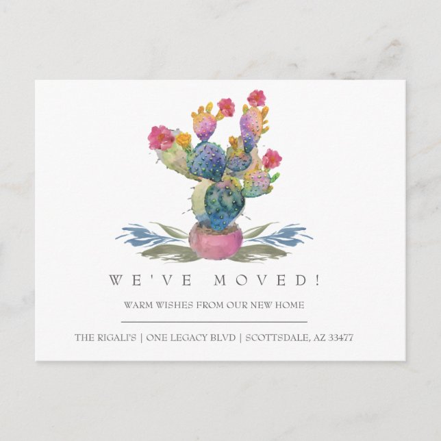 Acuarela Cactus Nueva Invitación de movimiento res (Anverso)