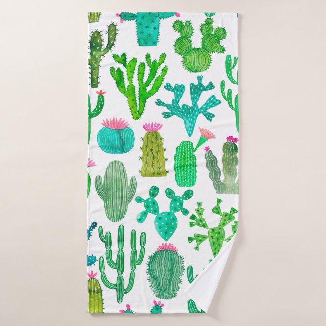 Acuarela cactus sin fisuras. Grupo Cacti (Toalla de baño)