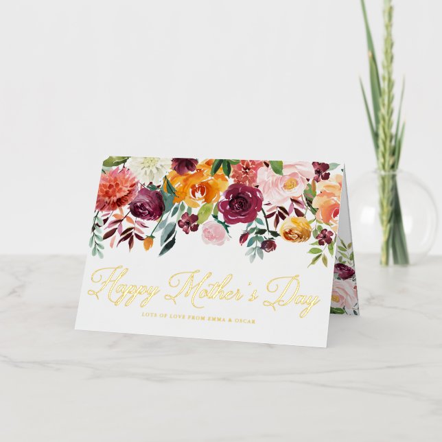 Acuarela Cae Floral Garland Feliz Día de la Madre (Anverso)