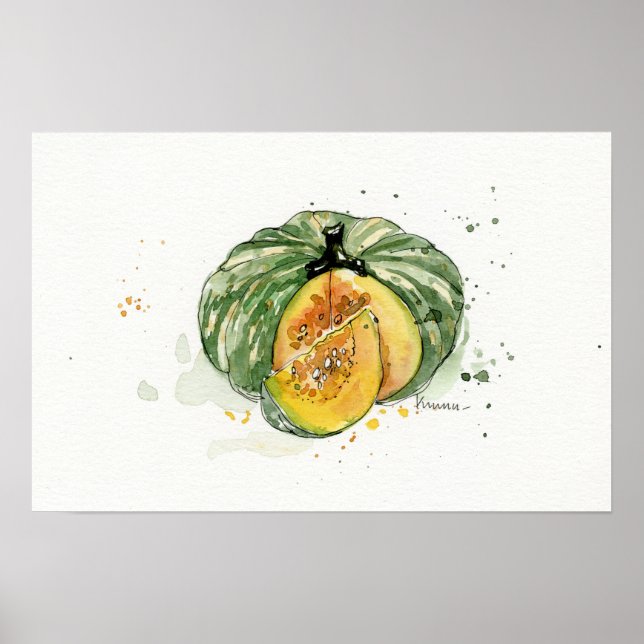 Acuarela , Calabaza , arte de cocina vegetal (Frente)