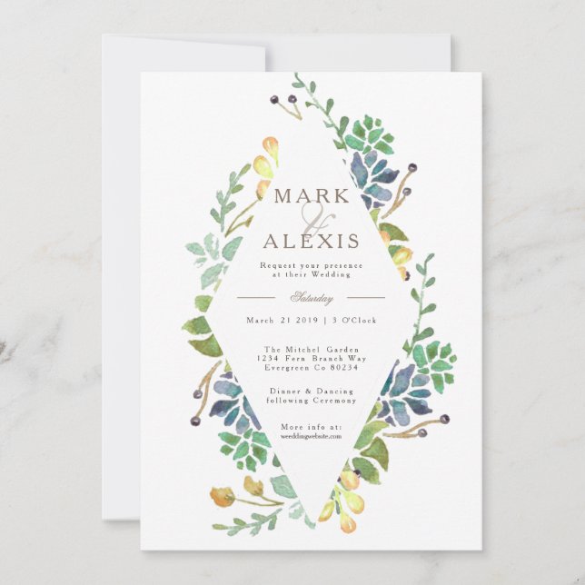 Acuarela caprichosa | Invitación a bodas (Anverso)