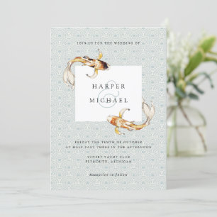 acuarela carpa invitación a la boda de peces koi