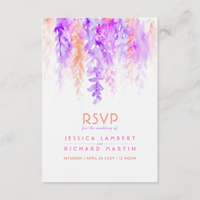 Acuarela cascadas de naranja púrpura RSVP (Anverso)