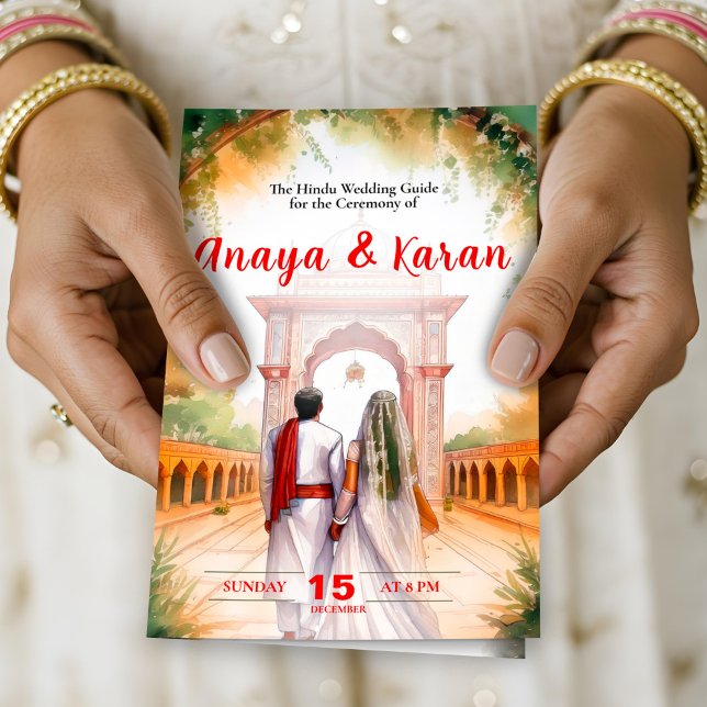 Acuarela: Ceremonia hindú del programa de boda ind (Elegant Indian Wedding Program Hindu Ceremony Guid Flyer)