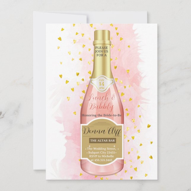 Acuarela Champán Rosa Invitación a la ducha de bur (Anverso)