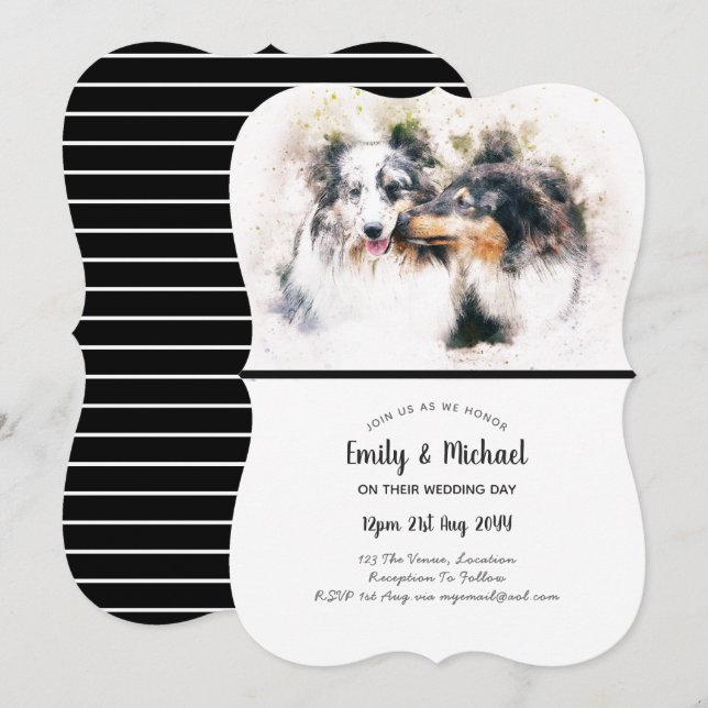 Acuarela Collie Perros Invitaciones a la boda Eleg (Anverso / Reverso)