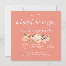 Acuarela Coral Floral Bridal Shower Invitación