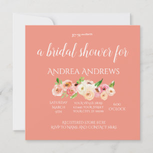 Acuarela Coral Floral Bridal Shower Invitación