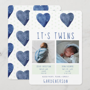 Acuarela Corazón de gemelos Invitación de niños