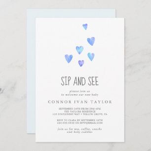 Acuarela Corazones bebé niño Sip y ver invitación