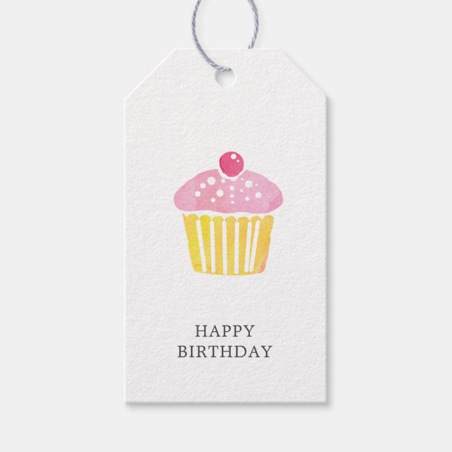 Acuarela Cupcake Birthday Presft Etiqueta (Anverso)