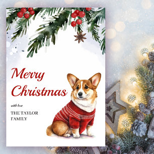 Acuarela Cute Corgi Dog Feliz Navidad