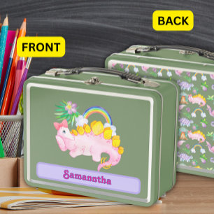 Acuarela Cute Dinosaurio Rosa con Bow