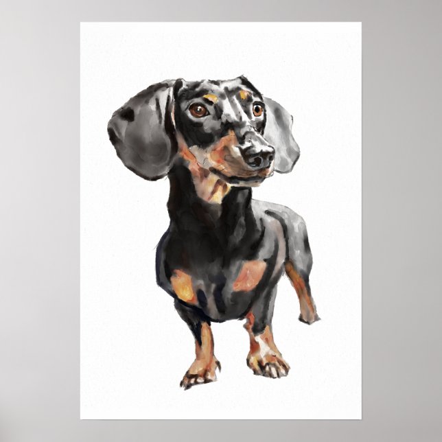 Acuarela Dachshund, Arte de Pared de Perro Salchic (Frente)