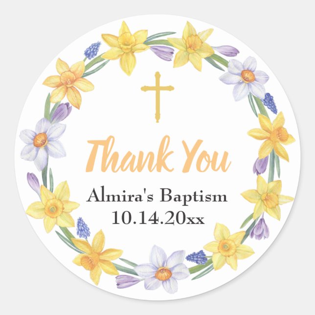 Acuarela Daffodil Wreath Floral Pegatina (Anverso)