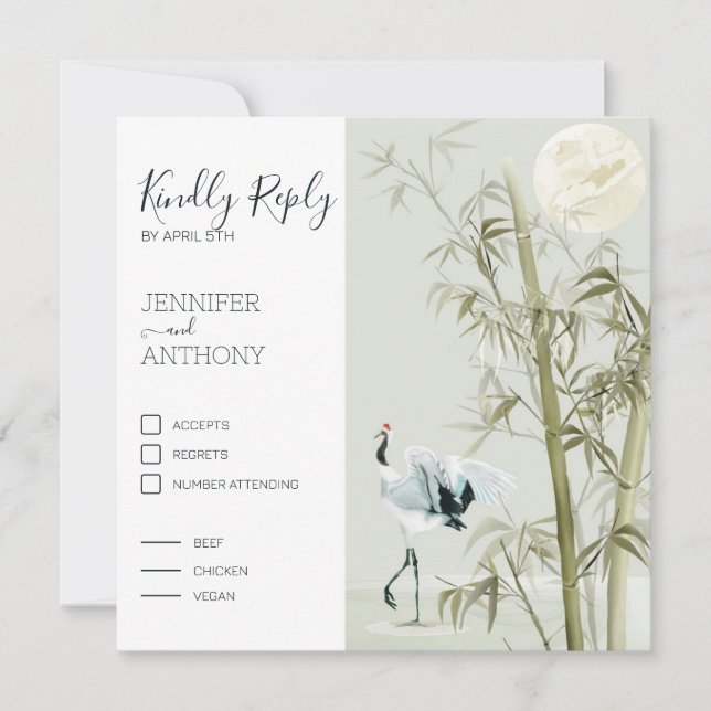 Acuarela de Bambú Luna y pájaro de Grúa (Anverso)