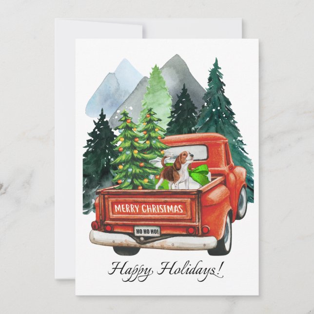 Acuarela de Beagle Lindo de Navidad y Camión Antig (Anverso)