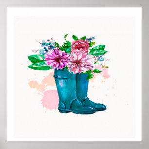 Acuarela de Boots de flores - impresión de arte de
