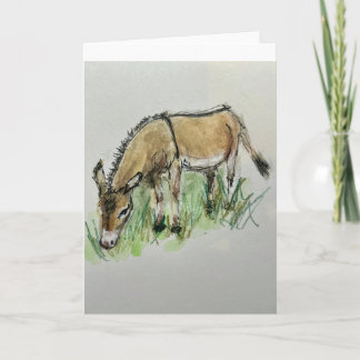 Acuarela de burro en tarjeta de felicitación dobla